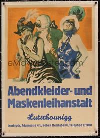 2z195 ABENDKLEIDER-UND MASKENLEIHANSTALT linen Austrian advertising poster! '20 cool masquerade art!