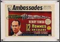 2z017 12 ANGRY MEN linen Belgian '57 Lumet classic, different art of Henry Fonda & murder weapon!