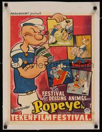 2z021 POPEYE FILM FESTIVAL linen Belgian '50s great close up cartoon image with can of spinach!