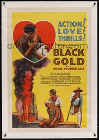 2z271 BLACK GOLD linen 1sh '27 stone litho, Norman Studios all-black epic of the oil fields!