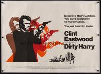 2z160 DIRTY HARRY linen British quad '71 great art of Clint Eastwood with gun & head in motion!