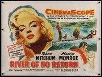 2z169 RIVER OF NO RETURN linen British quad '54 different RH art of Mitchum & sexy Marilyn Monroe!