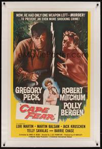 2z279 CAPE FEAR linen 1sh '62 Gregory Peck, Robert Mitchum, Polly Bergen, classic film noir!