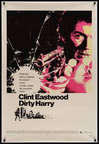 2z294 DIRTY HARRY linen 1sh '71 great c/u of Clint Eastwood pointing gun, Don Siegel crime classic!