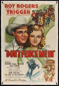 2z296 DON'T FENCE ME IN linen 1sh '45 close up art of Roy Rogers & pretty Dale Evans, Gabby Hayes!
