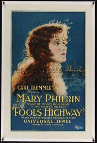2z307 FOOLS HIGHWAY linen 1sh '24 incredible stone litho portrait of pretty Jewish Mary Philbin!