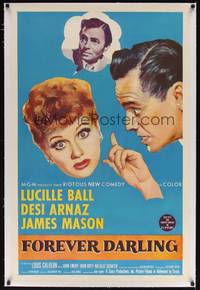 2z308 FOREVER DARLING linen 1sh '56 art of James Mason, Desi Arnaz & Lucille Ball, I Love Lucy!