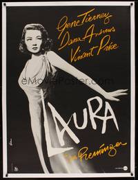 2z024 LAURA linen French 31x47 R80s different full-length sexy Gene Tierney, Otto Preminger