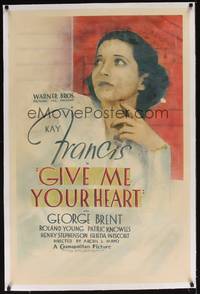 2z316 GIVE ME YOUR HEART linen 1sh '36 incredible close portrait of beautiful Kay Francis!