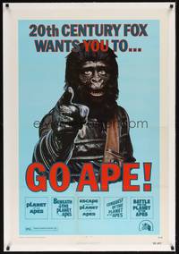 2z317 GO APE linen 1sh '74 5-bill Planet of the Apes, wonderful Uncle Sam parody art!