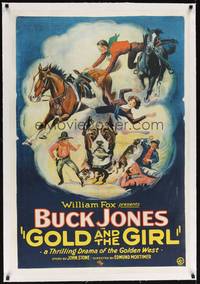 2z320 GOLD & THE GIRL linen 1sh '25 stone litho montage of Buck Jones including Pal the dog!