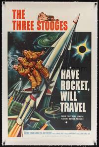2z335 HAVE ROCKET WILL TRAVEL linen 1sh '59 wonderful sci-fi art of The Three Stooges in space!