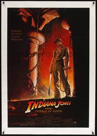 2z347 INDIANA JONES & THE TEMPLE OF DOOM linen 1sh '84 full-length art of Harrison Ford by Wolfe!