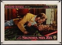 2z046 AUNTIE MAME linen Italian photobusta '58 Patric Knowles on floor with Rosalind Russell!