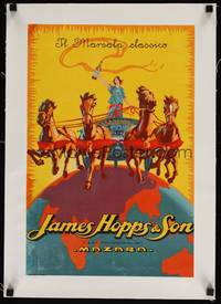 2z193 JAMES HOPPS & SON linen Italian '20s wine ad with fantastic art of woman in chariot!