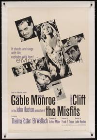 2z373 MISFITS linen 1sh '61 Clark Gable, sexy Marilyn Monroe, Montgomery Clift, John Huston