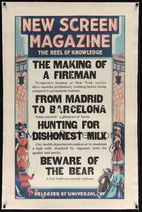 2z379 NEW SCREEN MAGAZINE linen 1sh 1920s Universal newsreel short, story on New York firemen!