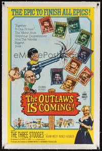 2z388 OUTLAWS IS COMING linen 1sh '65 The Three Stooges with Curly-Joe are wacky cowboys!