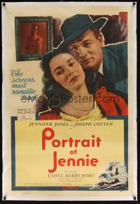 2z403 PORTRAIT OF JENNIE linen 1sh R54 Joseph Cotten loves pretty ghost Jennifer Jones, different!
