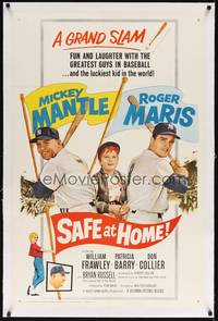 2z415 SAFE AT HOME linen 1sh '62 Mickey Mantle, Roger Maris, New York Yankees baseball, grand slam!