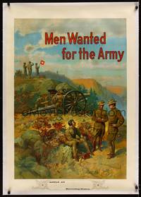 2z216 MEN WANTED FOR THE ARMY linen war poster '10s art of artillery & soldiers by Michael P. Whelan