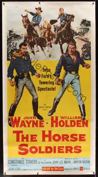 3a099 HORSE SOLDIERS linen 3sh '59 art of U.S. Cavalrymen John Wayne & William Holden, John Ford
