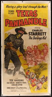 3a106 TEXAS PANHANDLE linen 3sh '45 cool western art of outlaw Charles Starrett as the Durango Kid!