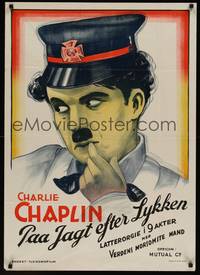 3a042 EASY STREET Danish '17 wonderful head & shoulders stone litho of Charlie Chaplin as a cop!