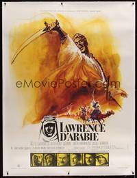 3a077 LAWRENCE OF ARABIA linen French 1p R71 David Lean classic, wonderful art of Peter O'Toole!