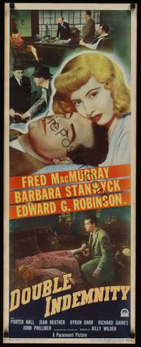 3a126 DOUBLE INDEMNITY insert '44 Billy Wilder, fantastic image of Barbara Stanwyck & MacMurray!