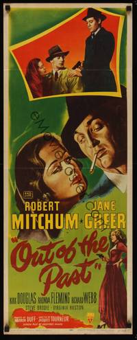 3a137 OUT OF THE PAST insert '47 great art of smoking Robert Mitchum & Jane Greer + photo!