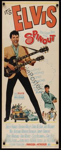 3a143 SPINOUT insert '66 fantastic full-length image of Elvis playing a double-necked guitar!