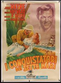 3a059 FIGHTING SEABEES linen Italian 1p '51 different art of John Wayne & Susan Hayward by Guerra!