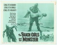 3a283 BEACH GIRLS & THE MONSTER LC #2 '65 best close up of wacky sea monster holding sexy girl!