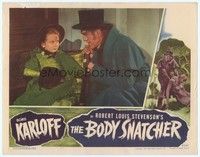 3a261 BODY SNATCHER LC '45 close up of creepy Boris Karloff in top hat with Sharyn Moffett!