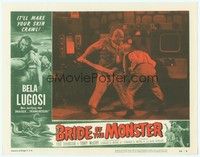 3a256 BRIDE OF THE MONSTER LC #7 '56 Ed Wood, giant Tor Johnson winning fight in laboratory!