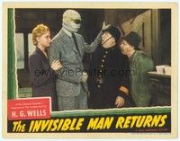 3a203 INVISIBLE MAN RETURNS LC '40 bandaged Vincent Price with scared policeman & Nan Grey!