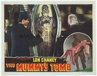 3a232 MUMMY'S TOMB LC #7 R48 Turhan Bey & old man examine monster Lon Chaney Jr. in sarcophagus!