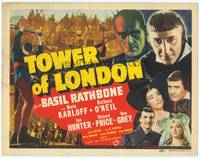 3a201 TOWER OF LONDON TC '39 Boris Karloff, Basil Rathbone, great art of executioner swinging axe!