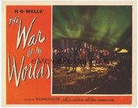 3a353 WAR OF THE WORLDS LC #5 '53 Gene Barry and lots of people approaching the alien ship!