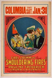 3a178 SMOULDERING FIRES WC '25 stone litho of Pauline Frederick & Laura La Plante in costumes!