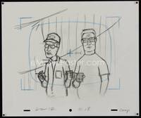 3b028 KING OF THE HILL pencil drawing '00s Greg Daniels & Mike Judge, cartoon art of Hank & Dale!