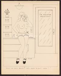 3b053 MEN'S MAGAZINE CARTOON artwork '50s may he call back, sexy artwork of topless secretary!