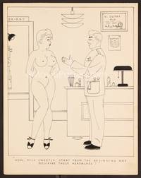 3b048 MEN'S MAGAZINE CARTOON artwork '50s describe those headaches, sexy patient & doctor!