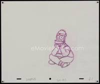 3b007 SIMPSONS pencil drawing '90s Matt Groening, cartoon artwork of Homer sitting with headgear!