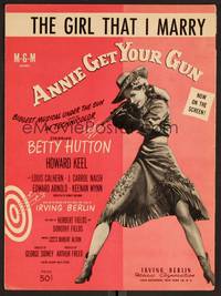 3b607 ANNIE GET YOUR GUN sheet music '50 Betty Hutton, The Girl That I Marry!
