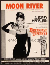 3b615 BREAKFAST AT TIFFANY'S sheet music '61 classic art of elegant Audrey Hepburn, Moon River!