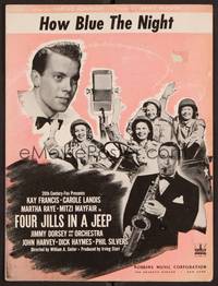 3b670 FOUR JILLS IN A JEEP sheet music '44 Kay Francis, Carole Landis, How Blue the Night!