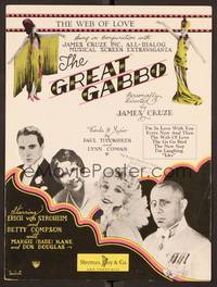 3b685 GREAT GABBO sheet music '29 Erich von Stroheim with monocle, Betty Compson, The Web of Love!