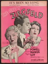 3b686 GREAT ZIEGFELD sheet music '36 William Powell, Luise Rainer & Myrna Loy, It's Been So Long!